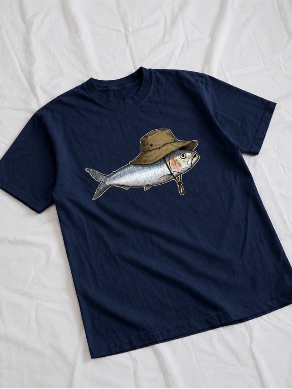 Fish Wearing Hat Gildan Navy Short-Sleeve Tee with Graphic